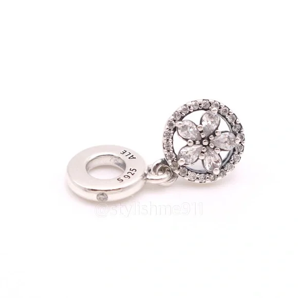 Authentic PANDORA Sterling Silver Sparkling Snowflake Circle Dangle Charm - Picture 9 of 10